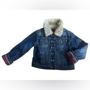 Baby Gap denim, wool Fair Isle design lined, Sherpa collar jacket sz 3 T (Lg)